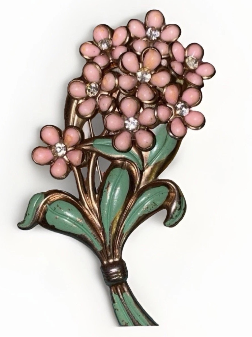 Vintage Coro ? Floral Brooch with Pink and Green Gold Tone Enamel